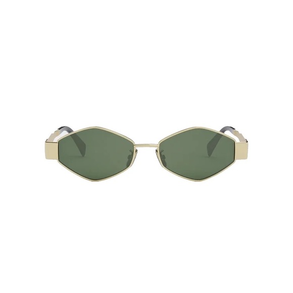 Celine Gold Havana Green Lens Metal Triomphe Geometric Hexagon Sunglasses 54 MM - Picture 3 of 3